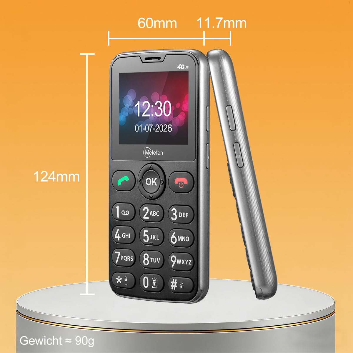 4G Seniorenhandy mit Großen Tasten, Mobiltelefon Ohne Vertrag, 2,2 Zoll Farbdisplay, 1400 mAh Akku Lange Standby-Zeit, USB-C, Ladestation, Rentner Senioren Handy Einfach mit SOS-Taste