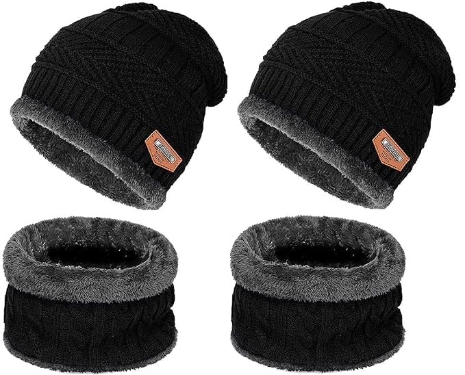 Velvet Neck Scarf & Woolen Cap Set | Winter Neck Warmer Scarf + Beanie Hat for Men & Women | Soft & Warm Woolen Winter Wear | Free Size | Multi-Color