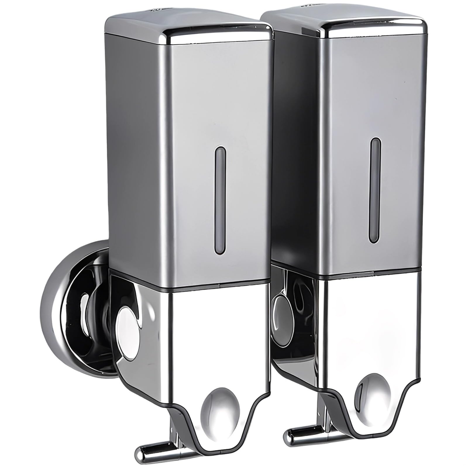 Dispenser per sapone da doccia, montaggio a parete, 2 confezioni da 1000 ml, 2 camere, salvaspazio, ricaricabile, dispenser per shampoo e sapone, in ABS grigio, facile da installare