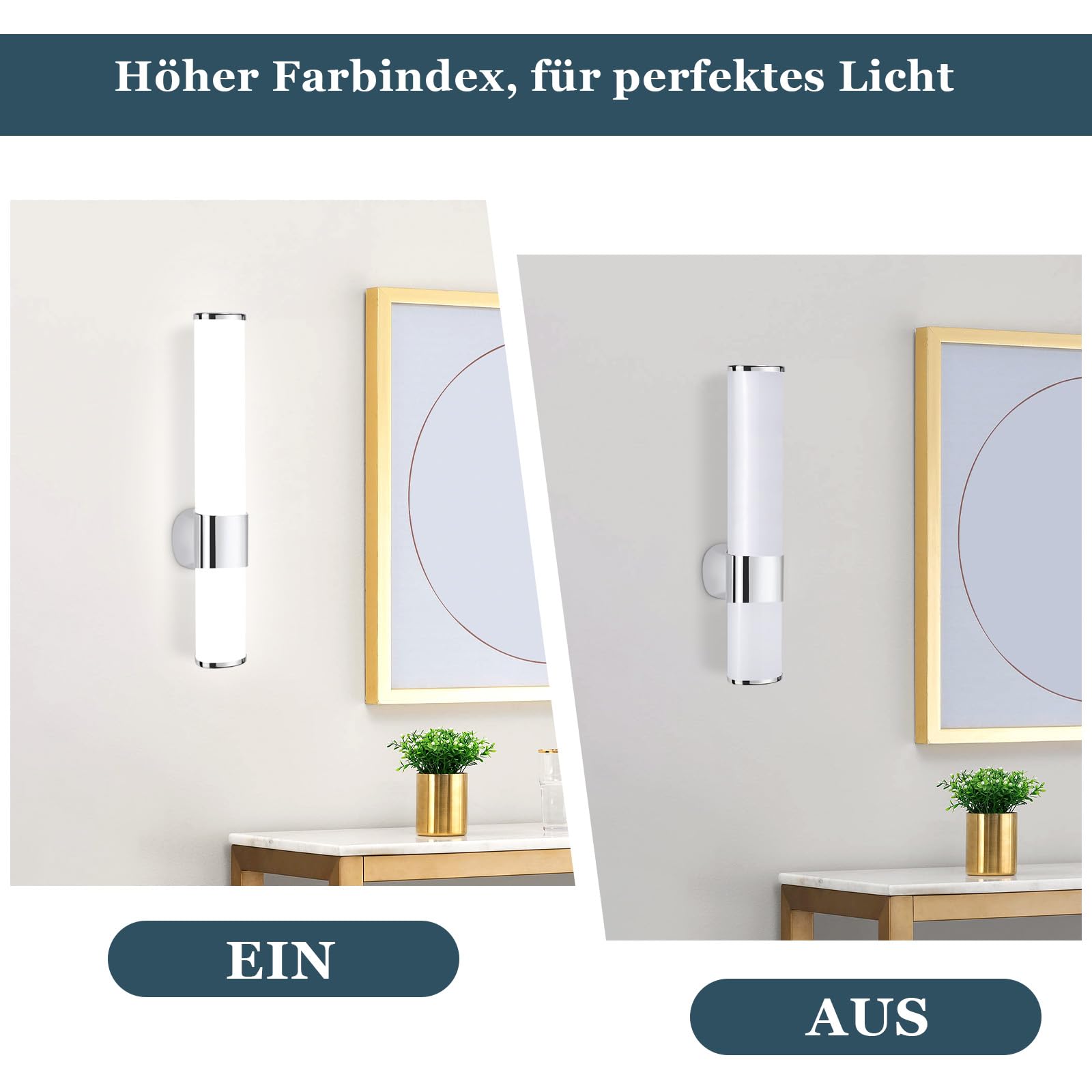 Homefire 2ER LED Spiegelleuchte Bad Spiegellampe - 6W Badleuchte Wand 35CM Wandlampe Badezimmer Wasserdicht IP44 Chrom Modern Neutralweiß 4000K Badlampe Wandleuchte für Keller Küche Badschrank