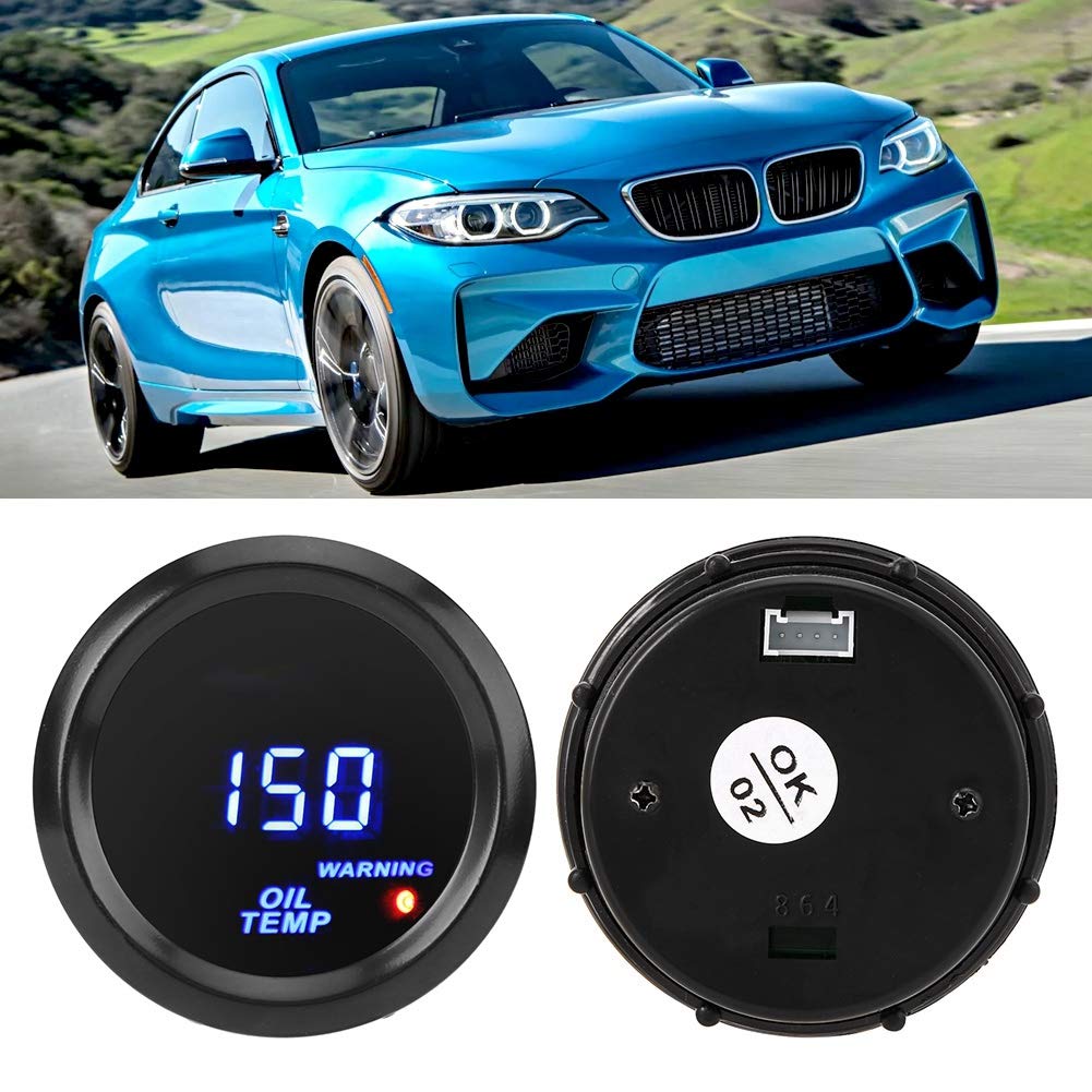 Indicatore di temperatura olio, 52mm Termometro olio con sensore 40~150 ℃ Indicatore di temperatura LED blu Display digitale Indicatore di pressione olio digitale per auto