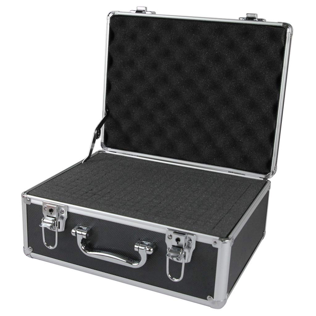 GLETSF Tool Box Storage Case Aluminum Tool Case - Black Foam Insert Carrying Case Briefcase Tool Box Portable Tool Case Waterproof Tool Box-Black