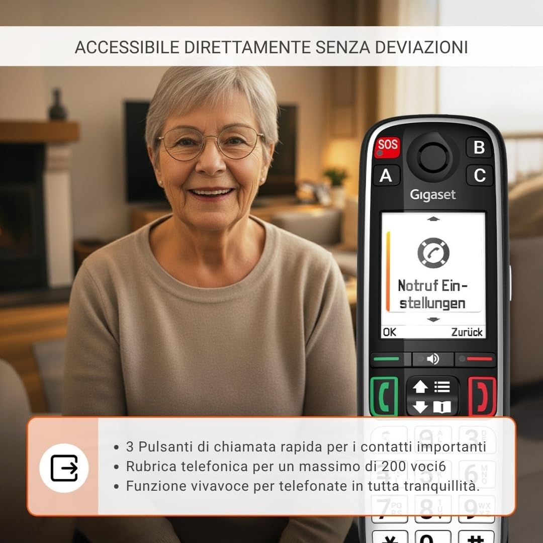 Gigaset Easy 520 Telefono per Anziani con Chiamata SOS, Tasti Grandi, Nero | Accessibilità, volume extra forte, tasti diretta, [Compatibile in DE, IT, FR, NL, BE, CHE, AUT]