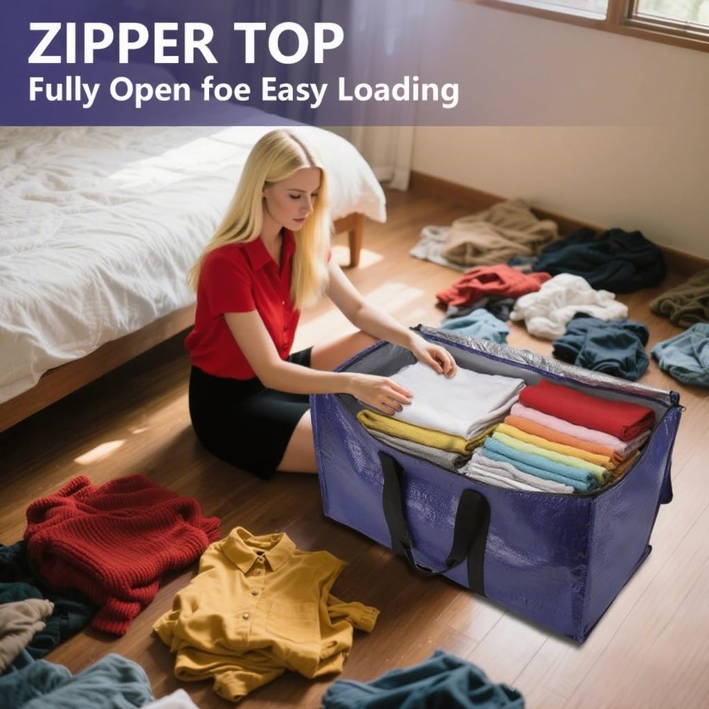 Cryster 8-Pack Heavy-Duty Clear Moving Bags – Extra Large Storage Bags with Strong Handles & Double Zippers, Totes for Storage and Packing