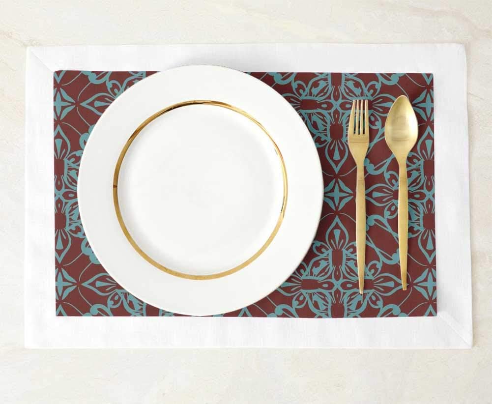 S4Sassy Red Floral Damask Printed Reversible Fabric Placemats Table Dining Mats-12 x 18 Inches-6 Pcs