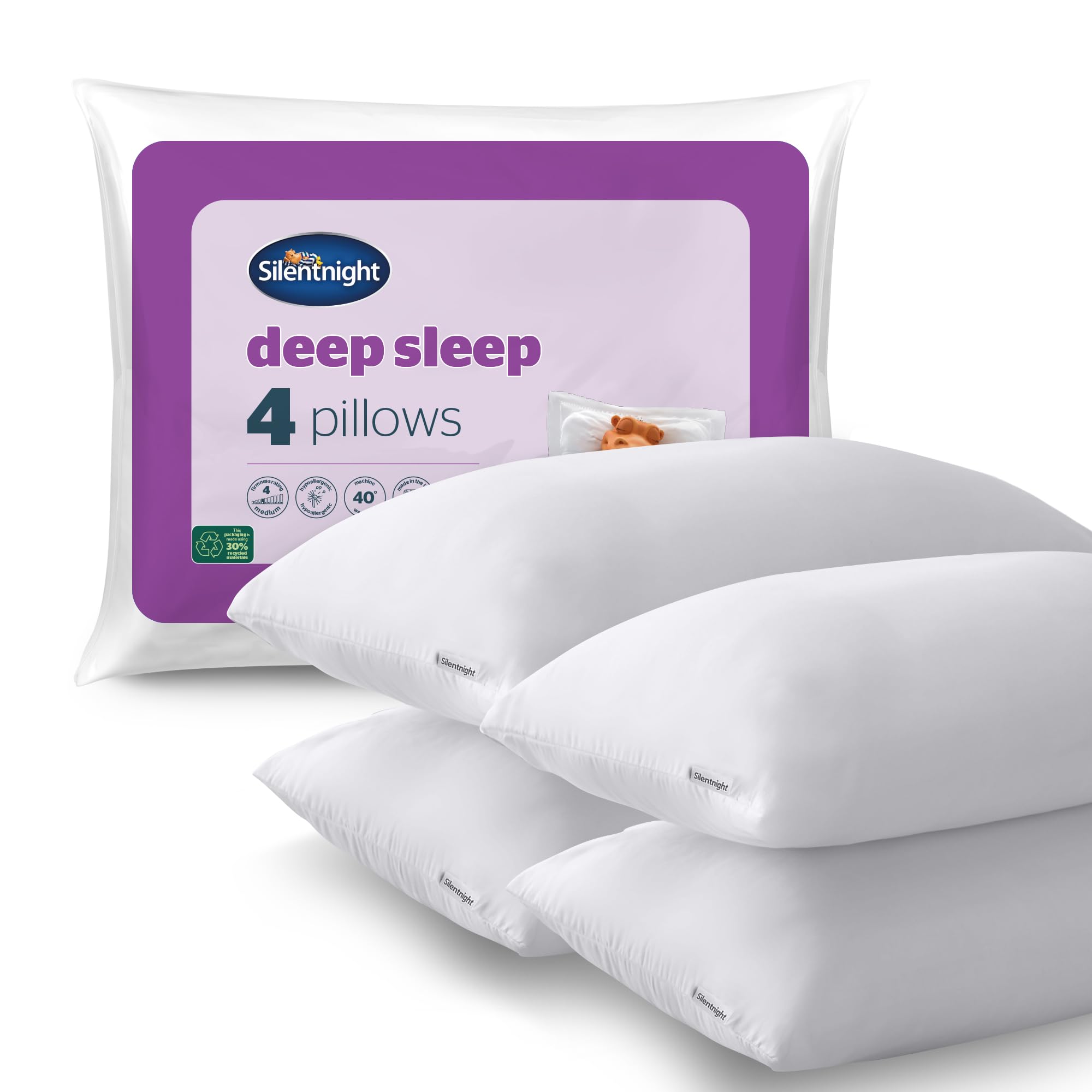 Silentnight White Deep Sleep Pillow - 4 Pack