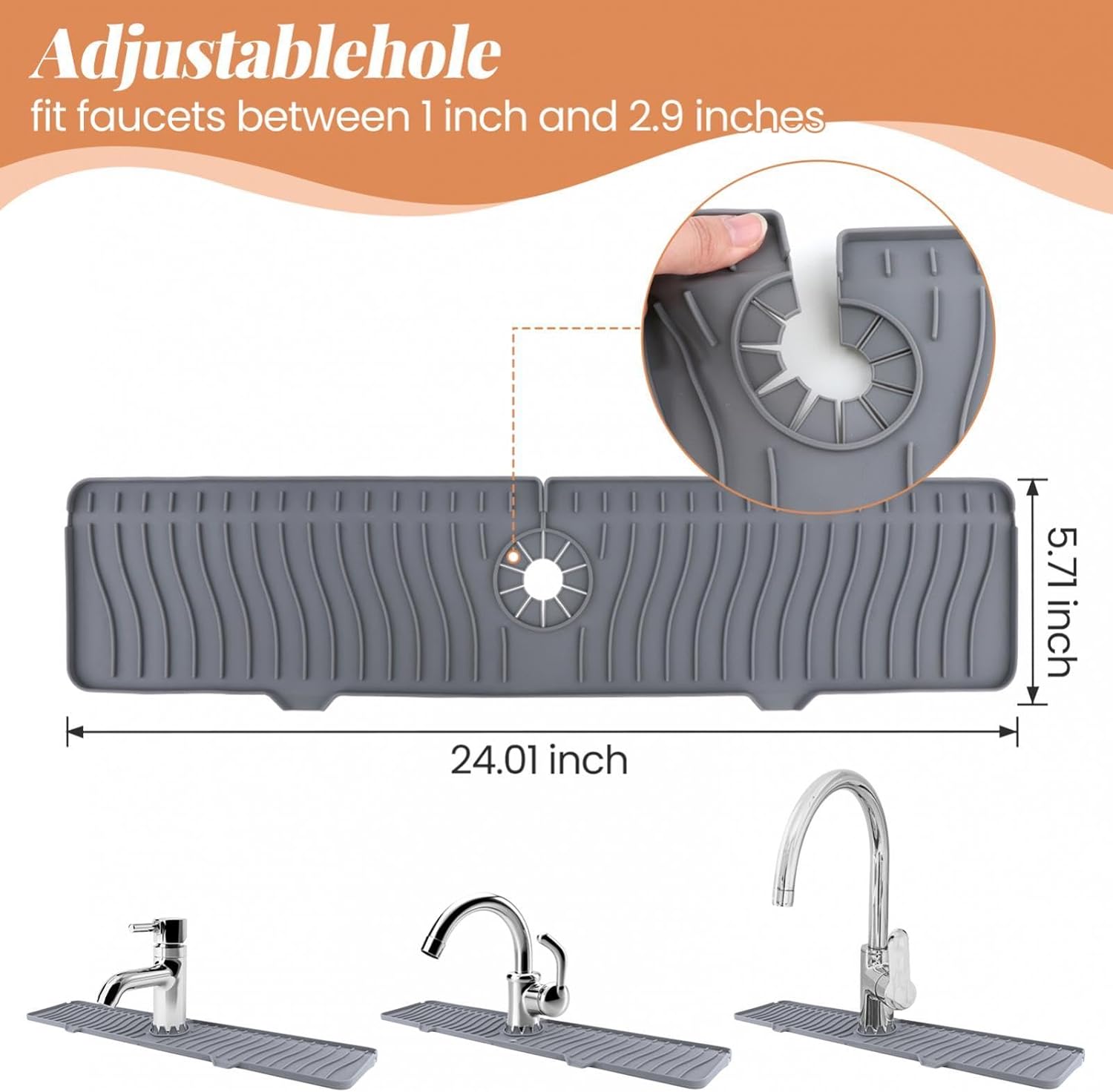 Faucet Splash Guard for Kitchen Sink, 24" Large Silicone Draining Water Drip Catcher for Farmhouse, Rubber Sinks Gadgets Extender Mat for Bar, RV, Bathroom Black