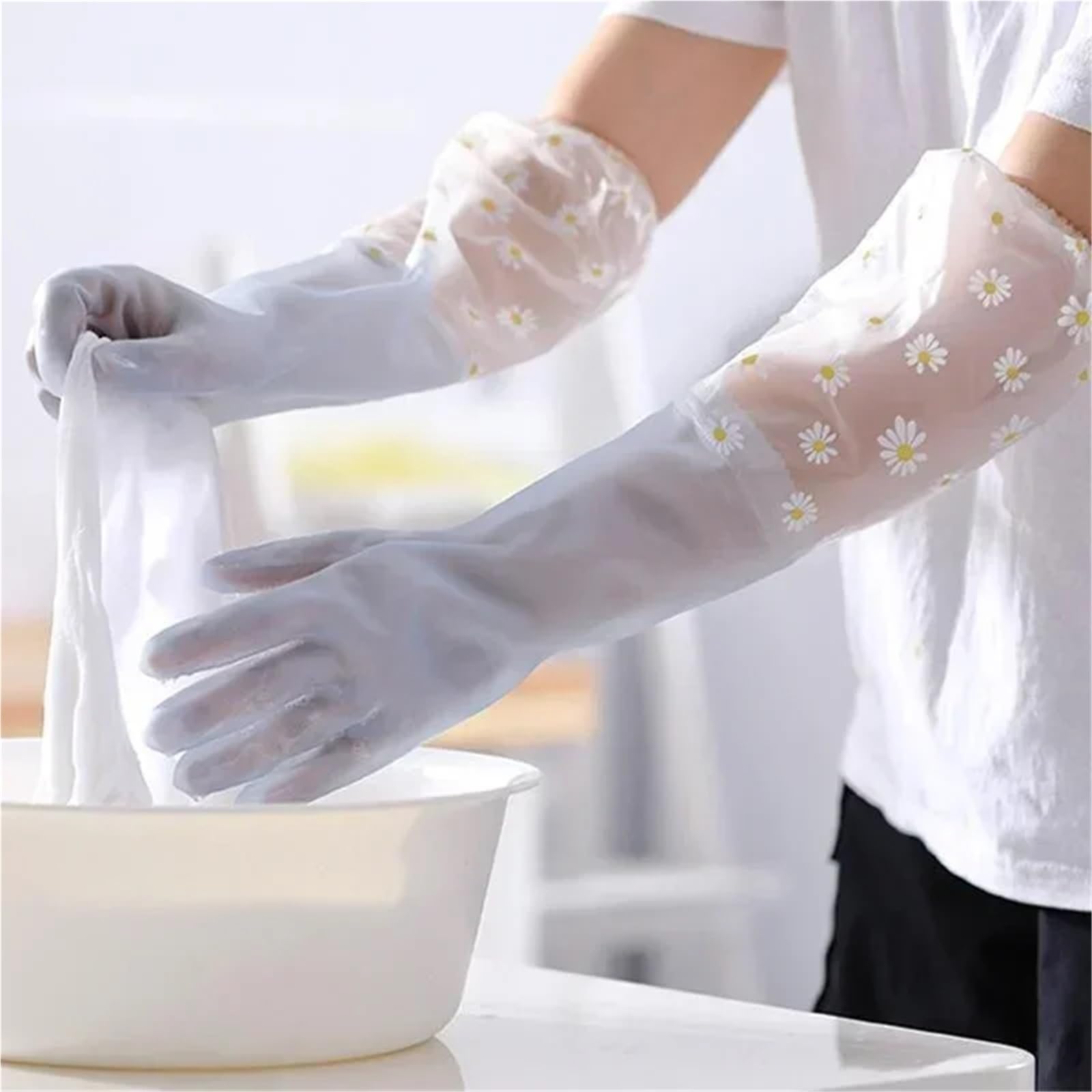 Guanti for la Pulizia dei Piatti, 3 Pezzi, Guanti Lunghi da Cucina riutilizzabili Impermeabili, for casa for Il bucato, Lavoro, Giardinaggio per Lavori in Casa(Yellow)