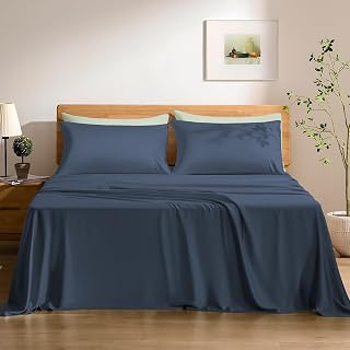 TOSMO Luxury Cooling Sheet Set - 100% Viscose from Bamboo, 4-Piece Bedding Set (King Size) - 18” Extra Deep Pockets, Oeko-Tex Certified, Silky Soft and Breathable, Slate