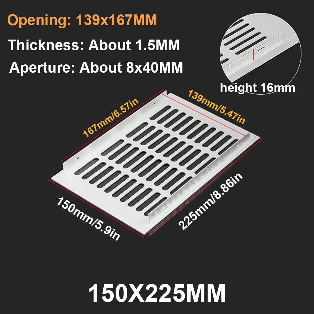 Lüftungsgitterabdeckung, Lüftungsgitter aus Aluminiumlegierung, 2 Stück(150x225mm)