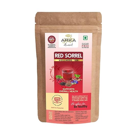 Red Sorrel Wellness Tea With Ayurvedic Herbs |Sugar Free |Red Sorrel Flower|Shatavri |Tulsi | Brahmi| Arjun Chaal Powder | No Artificial Citric Acid (30 sachets in Pouch)
