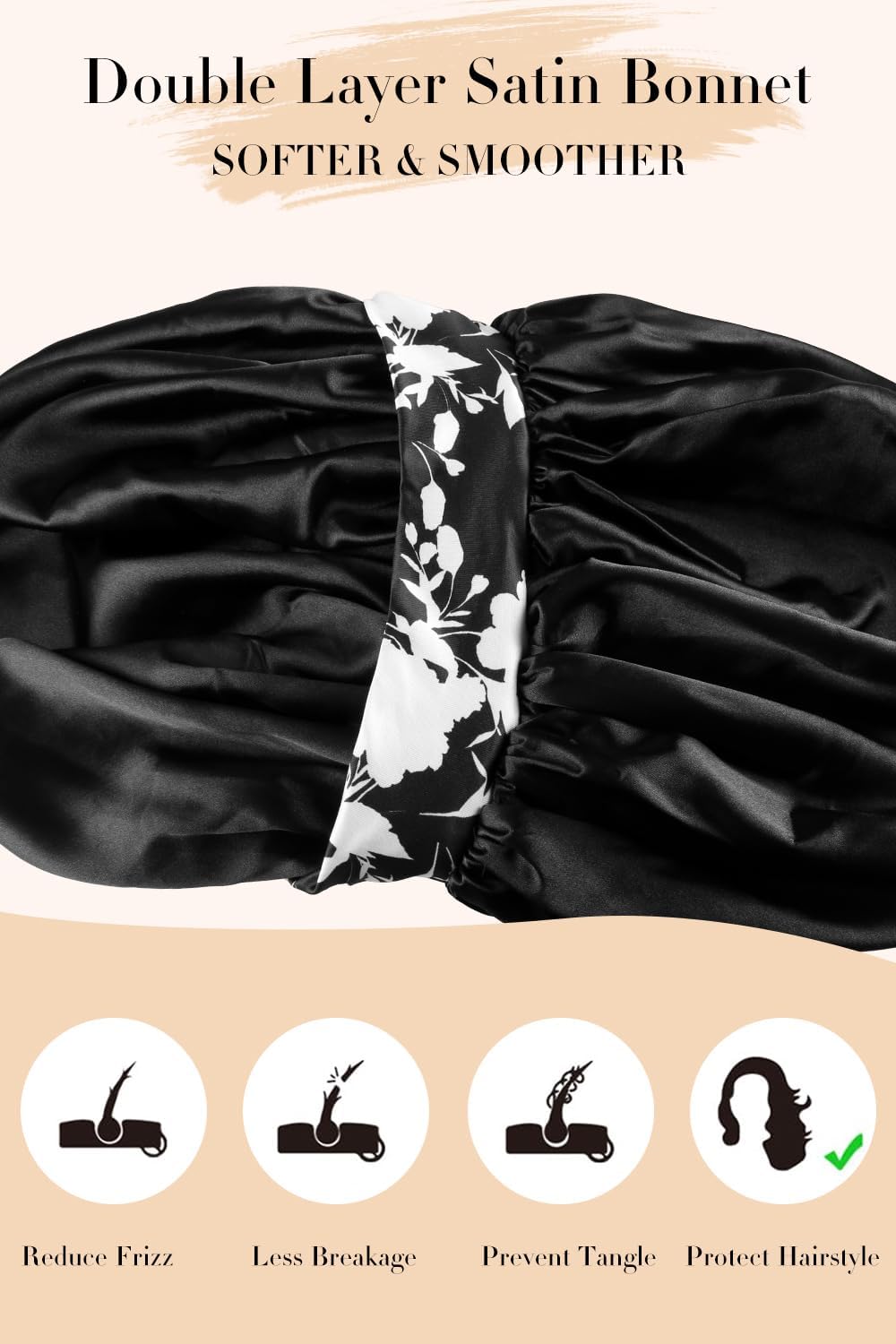 Double Layer Silk Bonnet with Tie Satin Lined Sleep Cap Hair Cover for Women's Curly Natural Hair - Image 5