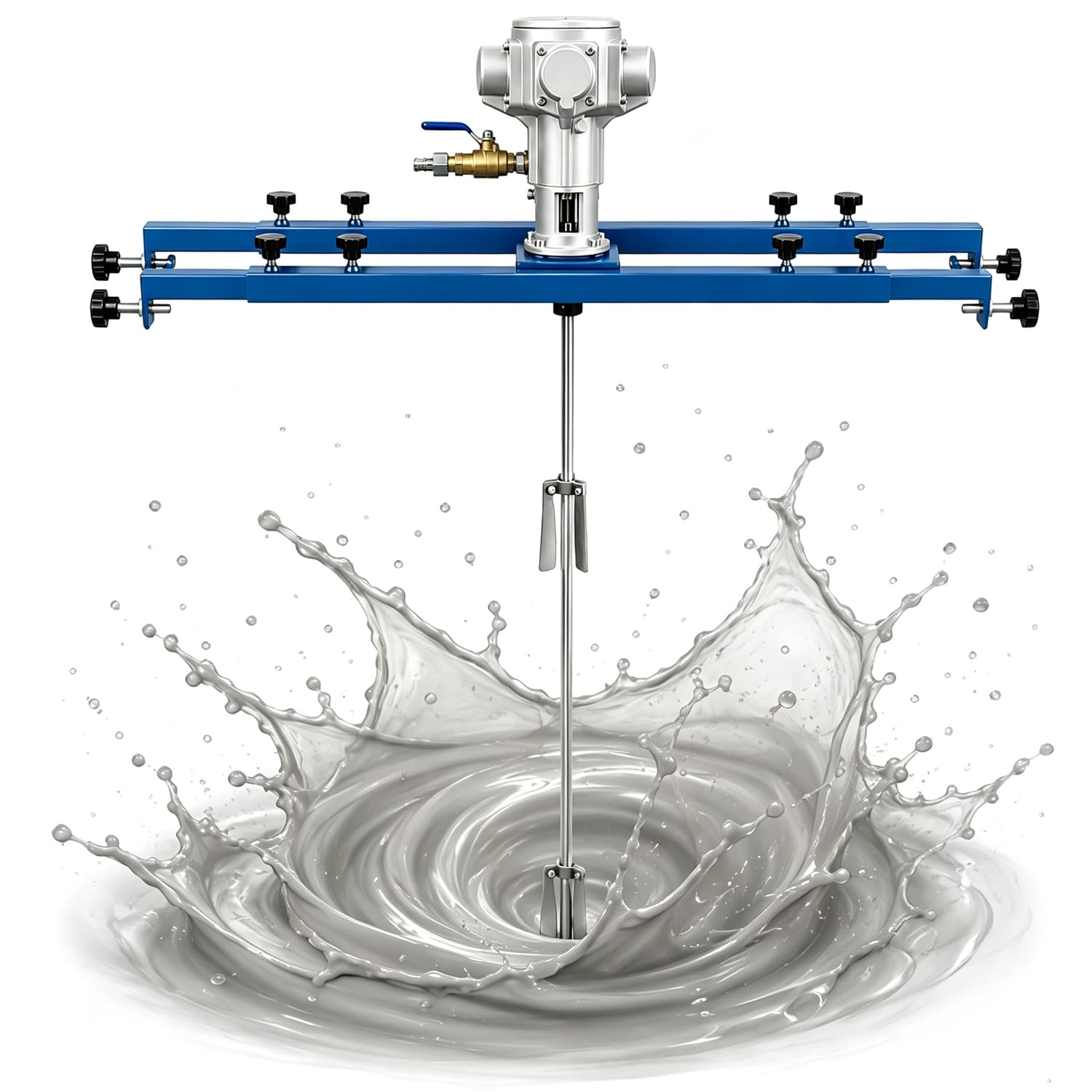 Mezclador neumático industrial, agitador de aire de 1 HP, 0-1300 RPM, impulsor de 250 mm, rango de barra transversal de 720-1200 mm, acero inoxidable de 1 tonelada, ideal para pintura, revestimiento