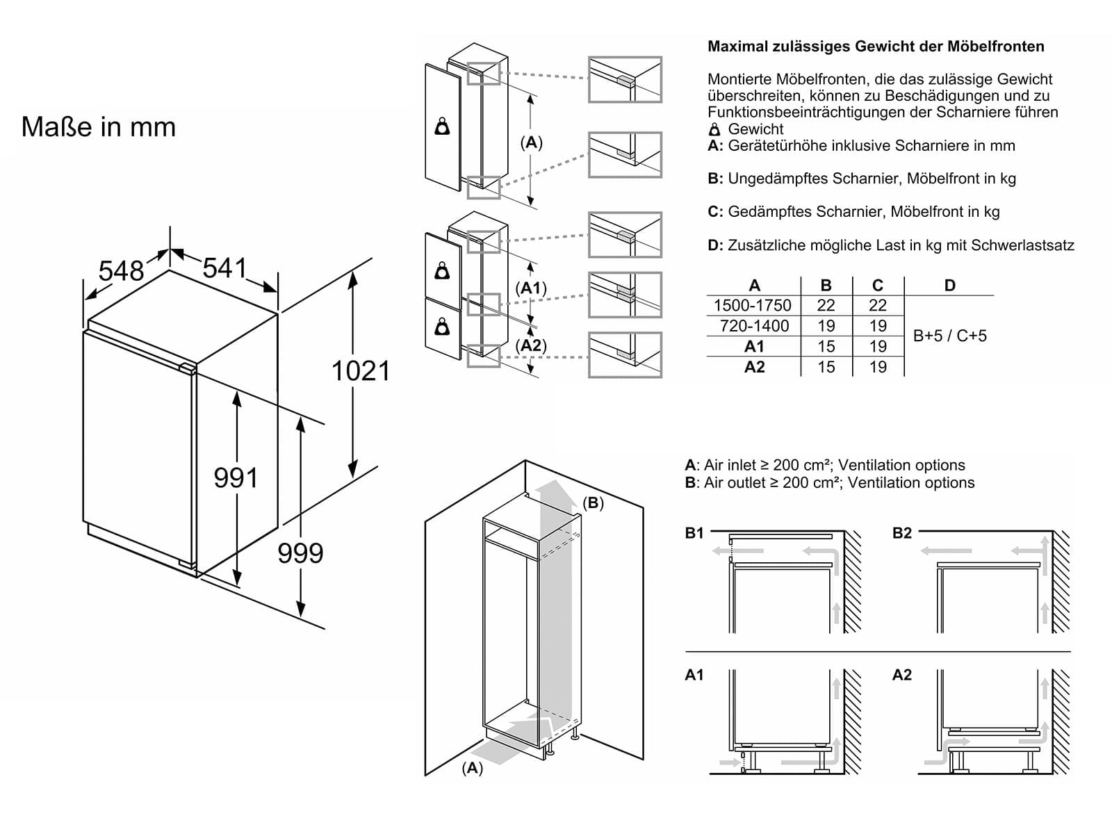Bosch Serie 4 Einbau-Kühlschrank mit Gefrierfach 102.1 x 54.1 cm KIL32VFE0 | Made in Germany, 132 L Volumen, MultiBox XXL Schublade für Obst und Gemüse, EcoAirflow Luftzirkulation, LED Ausleuchtung