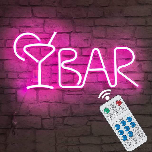 buywin Neon BAR Sign with Remote Control Light Up Alphabet Letter Lights LED BAR Decorative Lamps for Home Pub,Party,Tavern,Bar counter(Pink)