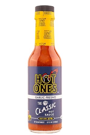 Hot Ones The Classic Garlic Fresno Edition Hot Sauce Made With Natural Ingredients & Bold Flavors From Fresno Chile Peppers & Extra Garlic, 5 fl oz Bottle 1-Pack