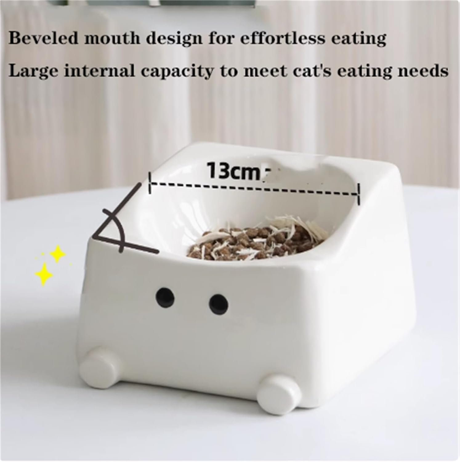 Square Pet Bowl, Ceramic, Anti Vomit Shallow Dog Dish, Non-Slip Cat Plates for Food and Water, Dishwasher Safe, 5.9in(15 * 11cm)