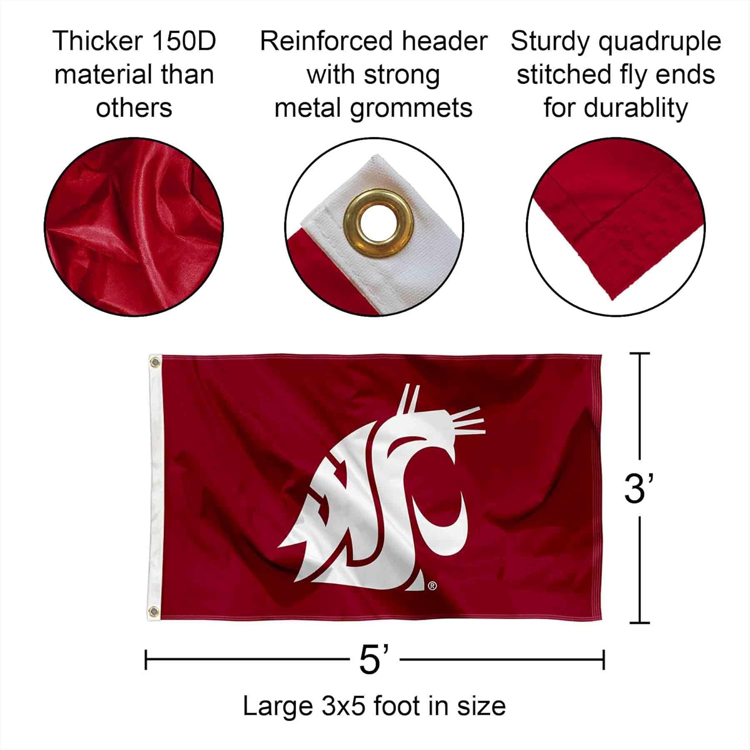 College Flags & Banners Co. Washington State University Flag and Pole Bracket Mount Bundle