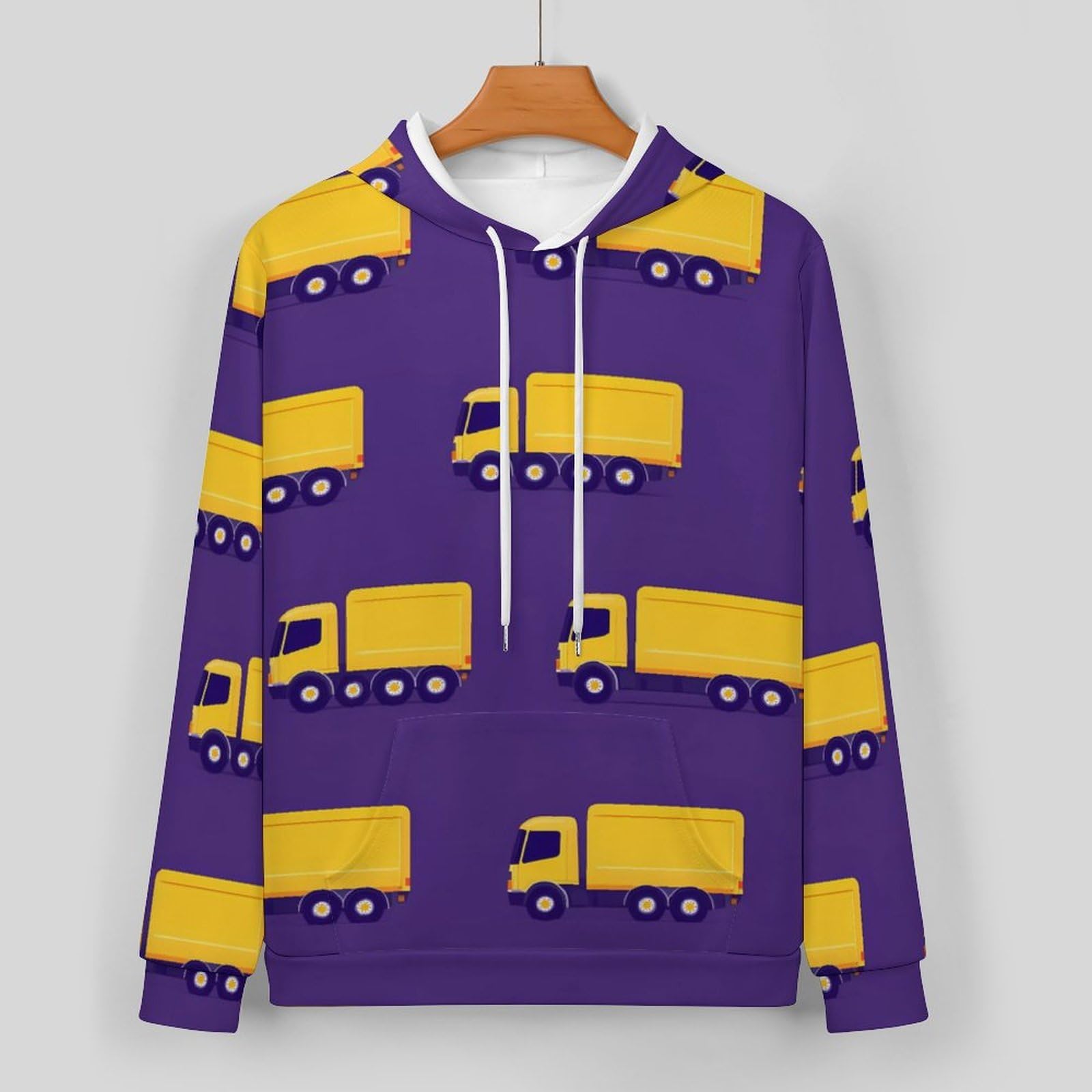 Giallo Truck Pattern Tute per gli Uomini Manica Lunga Felpa Con Cappuccio E Pantaloni Della Tuta Joggers Set Moda Tute