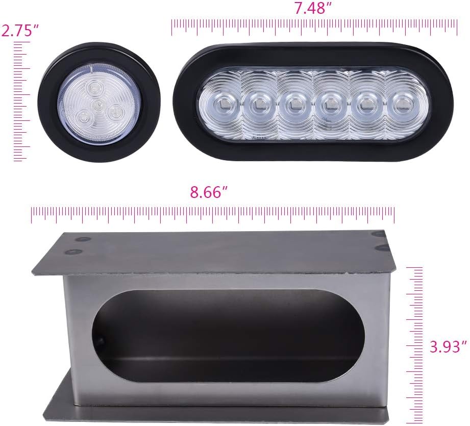 1 Pair Steel Trailer Housing Box w/ 6" OVAL Clear Lens Tail LED Light And 2" Round Clear Marker LED Light Rear Lamp Assembly Pilotos Traseros Conjunto