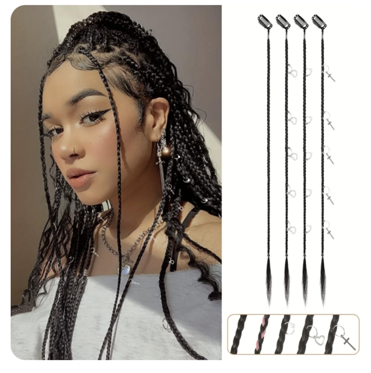 Hair Extensions Clip In Box Braids (Black Brown - Butterfly Ring Hair Braid), 20 inches - Image 2