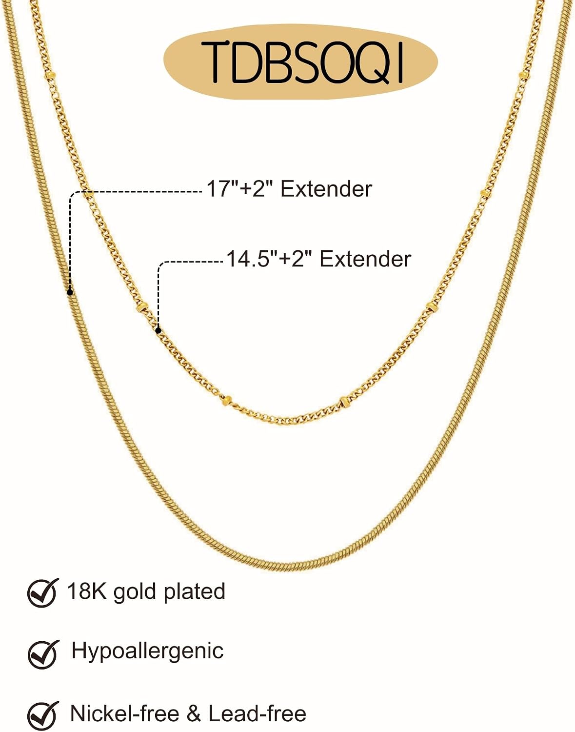 Dainty Gold Necklace Set for Women Non Tarnish 18K Gold Plated Herringbone Choker Snake Satellite Chain Necklaces Stackable Jewelry