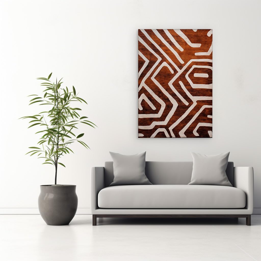 Canvas for Living room. Elegance Woven in Textile: Unveiling the Labyrinthian Chic of Brown and White Fabrics, 27 x 18 inch Canvas Wall Art - Expansive Panoramas - Modern Home Decor