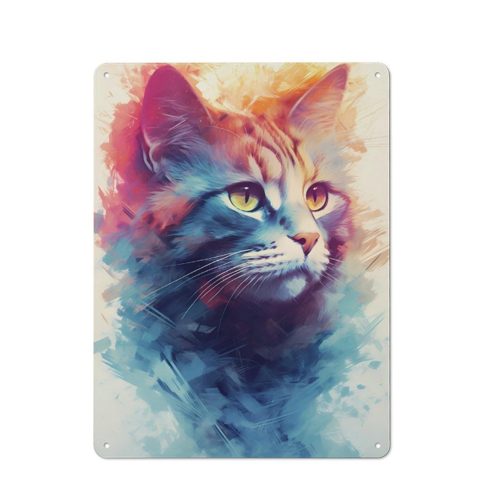Junmoney Cat Watercolor Retro Printed Metal Sign 40X30cm For Garage Or Workshop, For Garage, Workshop And Man Cave Decoration