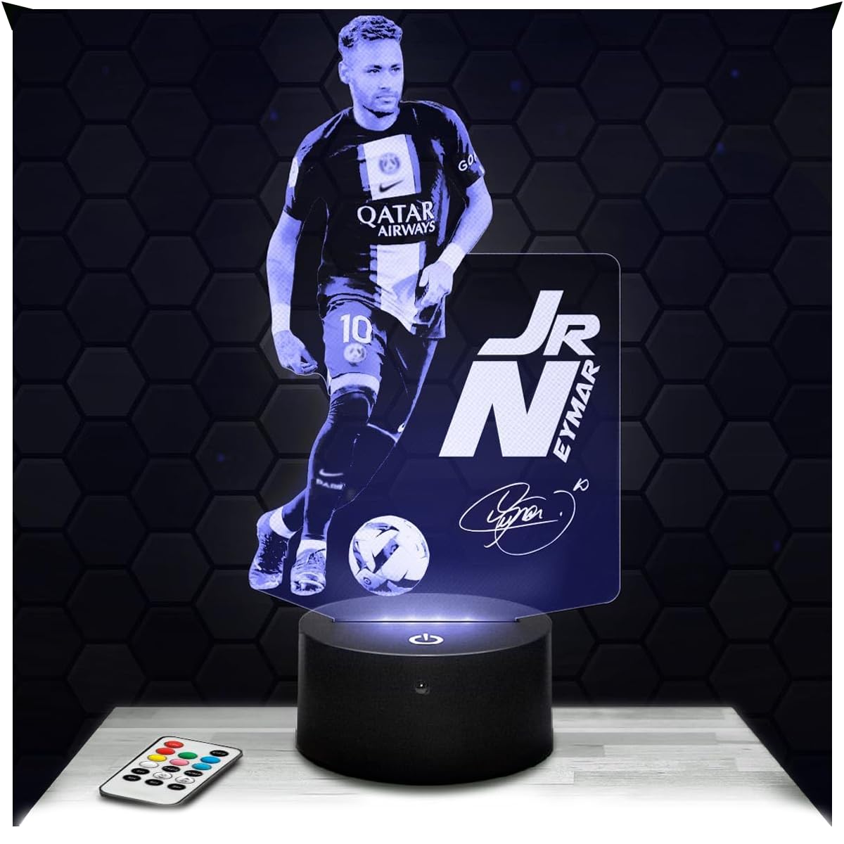 Lampephoto.fr - JR Neymar 2022 3D Lampe, Touch Nachtlicht, JR Neymar fanartikel, Fußball Geschenk, Fußballspieler, 3D Led Illusion Geschenkidee Weihnachten Geburtstag Junge und Mädchen TOP