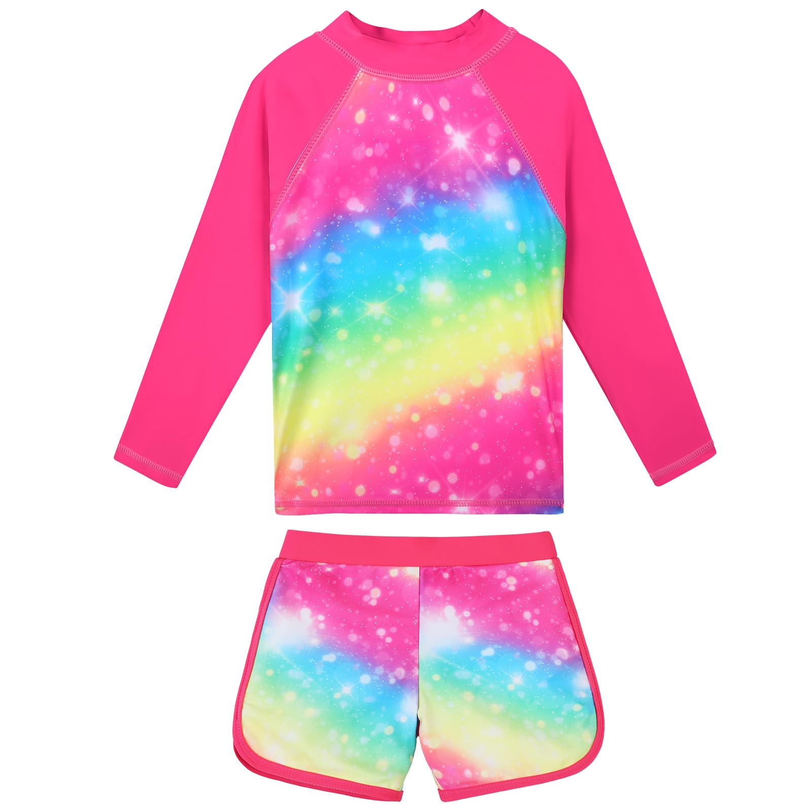 Girls Two Pieces Rash Guard Swimsuit Long Sleeve Tankini for 3-13 Years