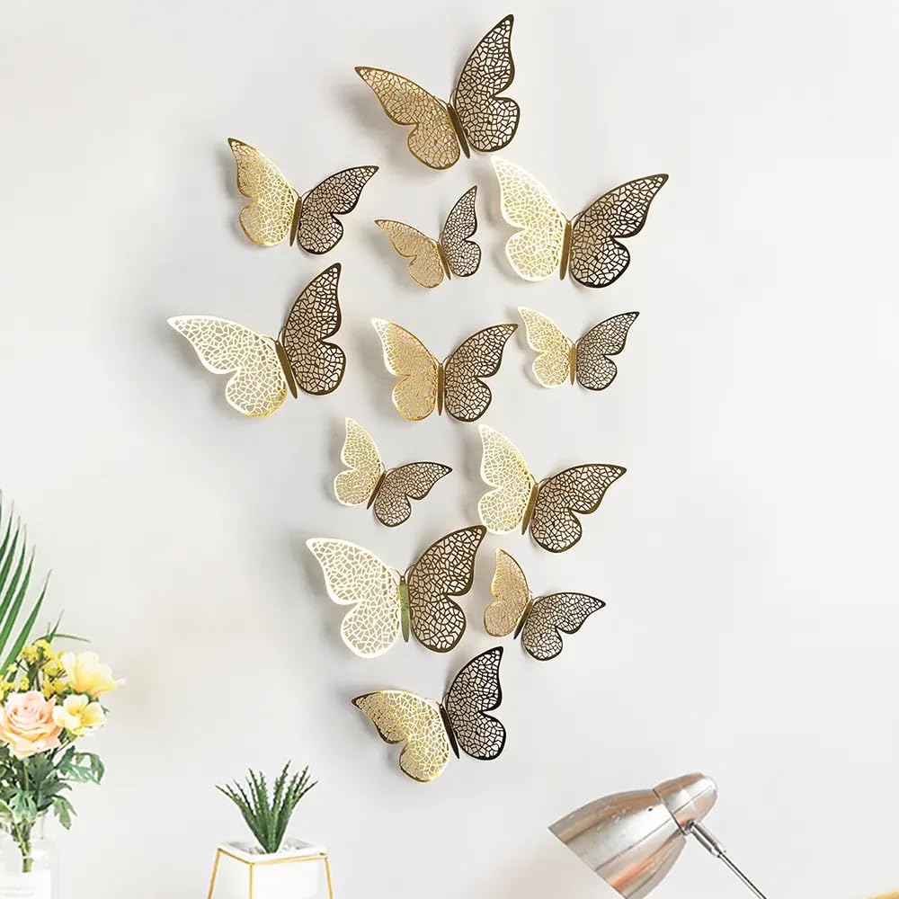 Hyzone 3D Butterfly for Wall Decoration - 12 Pcs, Self Adhesive 3D Butterfly for Home Decor for Wedding, Birthday Party, Anniversary Home Decoration Item for Living Room
