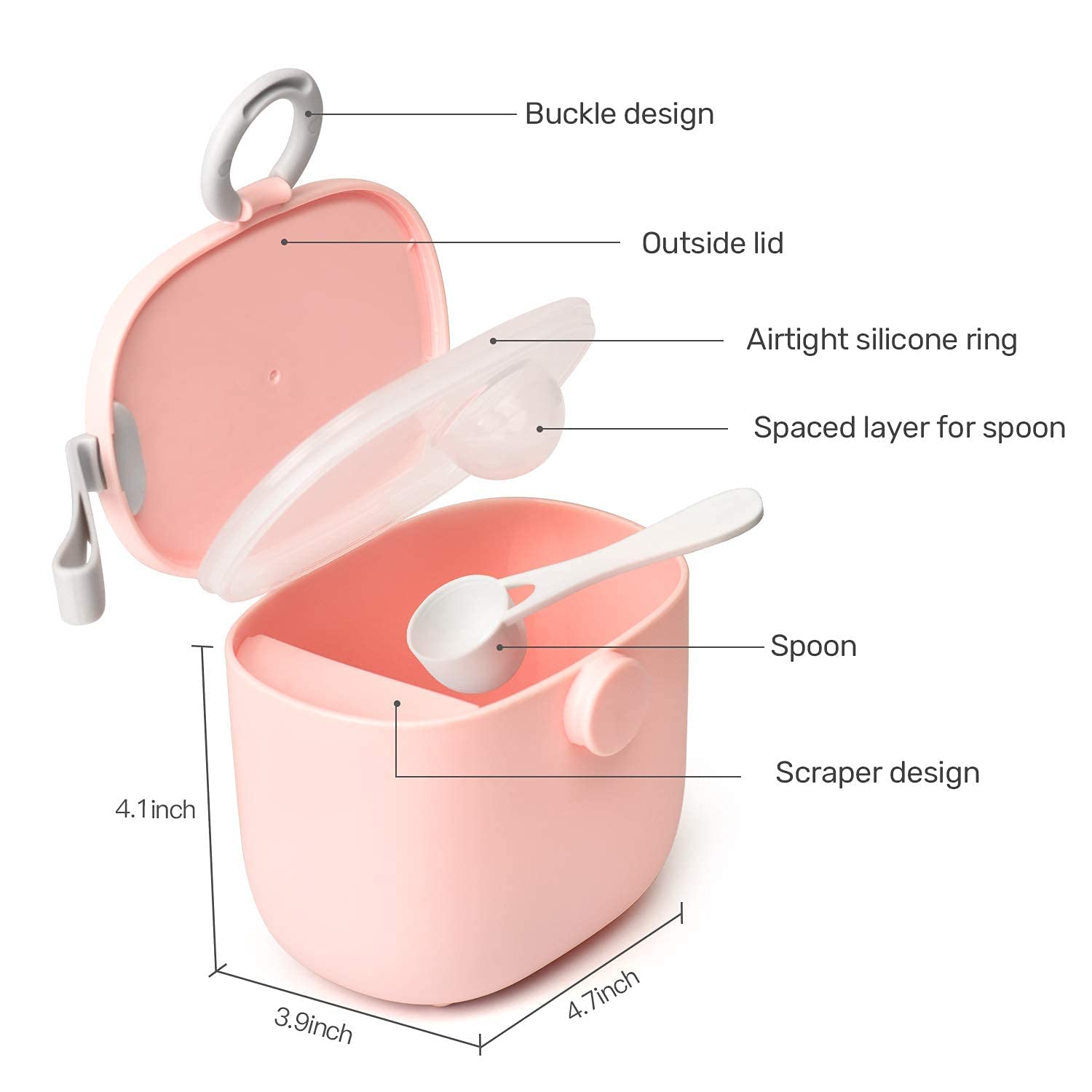 NCVI Baby Formula Dispenser with Scoop,16oz Milk Powder Dispenser Container Food Storage, Candy Fruit Box, Snack Containers, for Infant Toddler Children Travel (Pink) : Baby