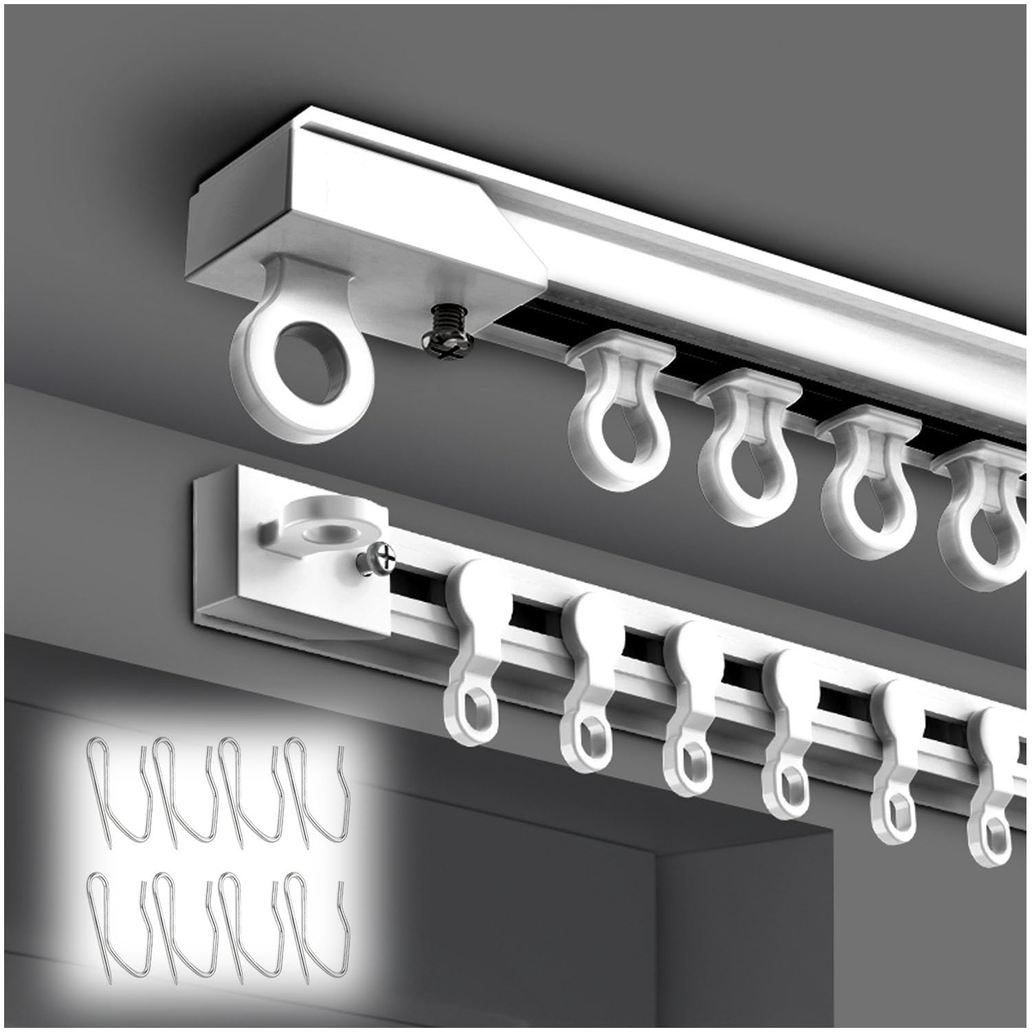Selbstklebendes ain Schienensystem, ohne Bohren, verstellbar, 50–600 cm, Decken- oder Wandhalterung, für Cabi RVs, weiß, 580 cm Länge, einfache Installation