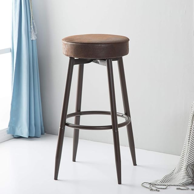 XINZHUO Swivel Bar Stool Counter Height, Round Backless Counter Stool with Footrest, Adjustable Industrial Barstool for Kitchen, 24 or 29 Inch/ 1PC