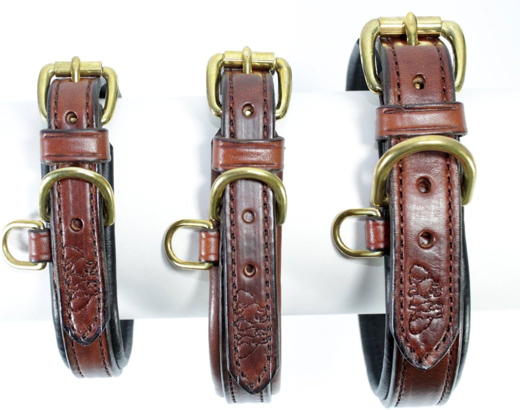 20 Inch Genuine Leather Dog Collar - Comfortable Pebble Leather Lining with Solid Brass Hardware Fits 16-18" Dog Neck - Medium Brown/Chocolate