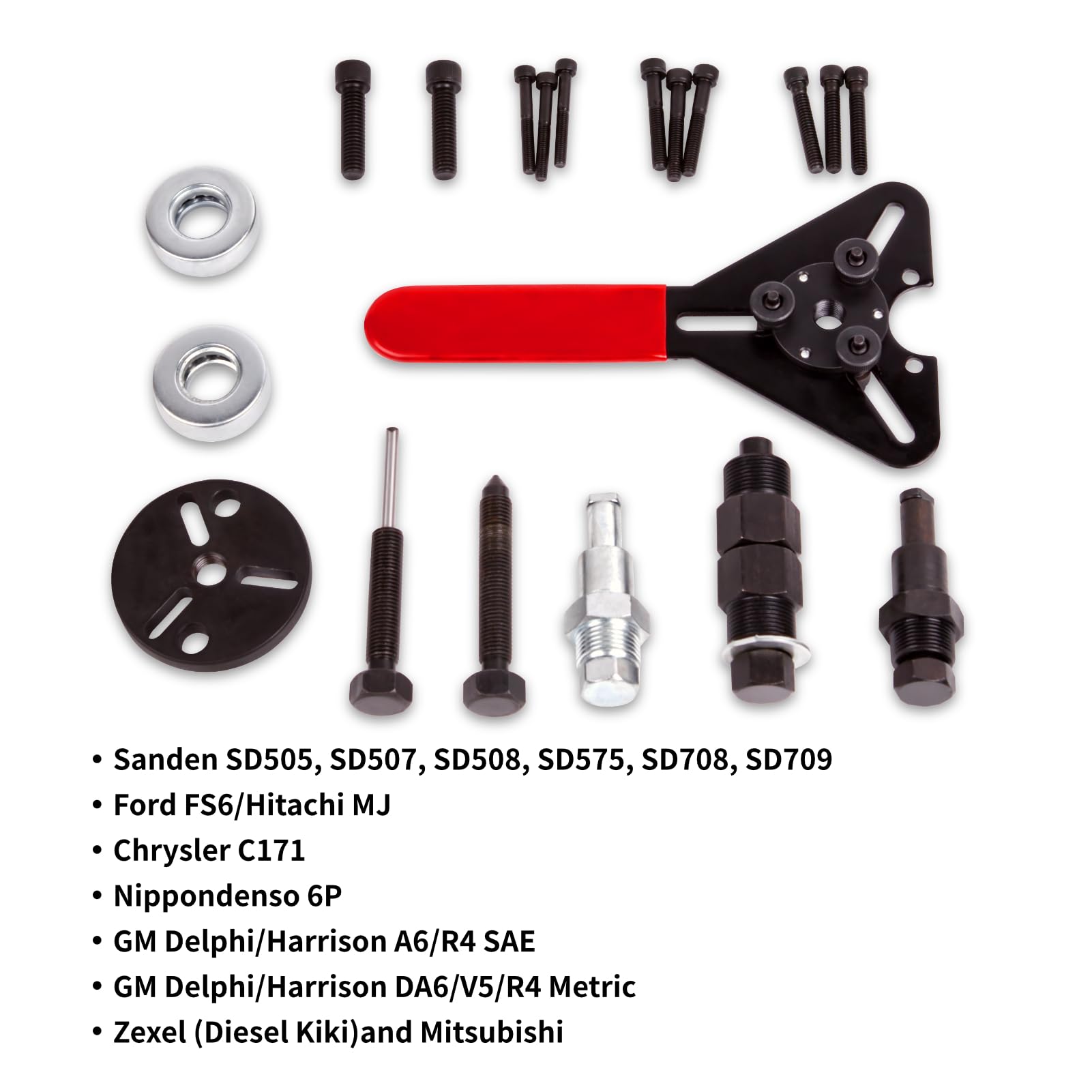 CARSTECH Air Conditioner Compressor Clutch Removal Tool Set, AC Compressor Tool kit with Mechanic Tool for Removal and Installation of AC Clutch hub (14 Piece)