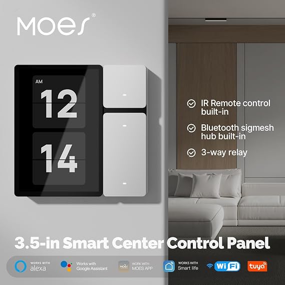 Smart Control Panel for MOES 3.5-inch Screen with 3 Relays, 3 Physical Buttons, GFF Capacitive Touch, Multi-Touch & Anti-Interference, Adjustable Firefly Indicator, Infrared Remote