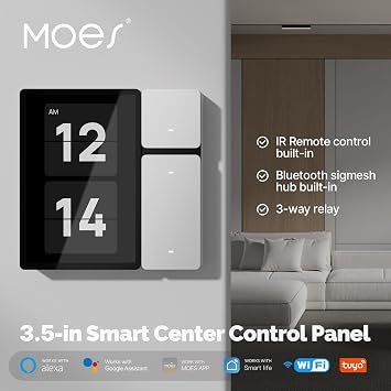 Smart Control Panel for MOES 3.5-inch Screen with 3 Relays, 3 Physical Buttons, GFF Capacitive Touch, Multi-Touch & Anti-Interference, Adjustable Firefly Indicator, Infrared Remote