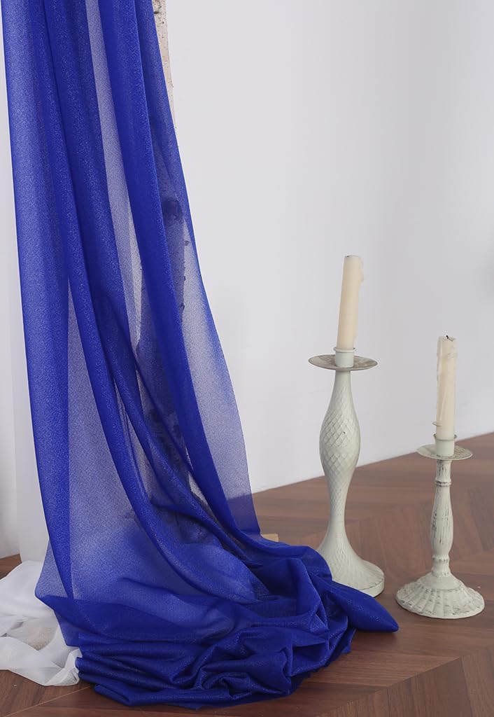 2 Panels 30Ft Extra Long Wedding Arch Draping Fabric, Sheer Arch Drapes for Wedding Party Backdrop (Slightly Shimmery, Royal Blue & White)