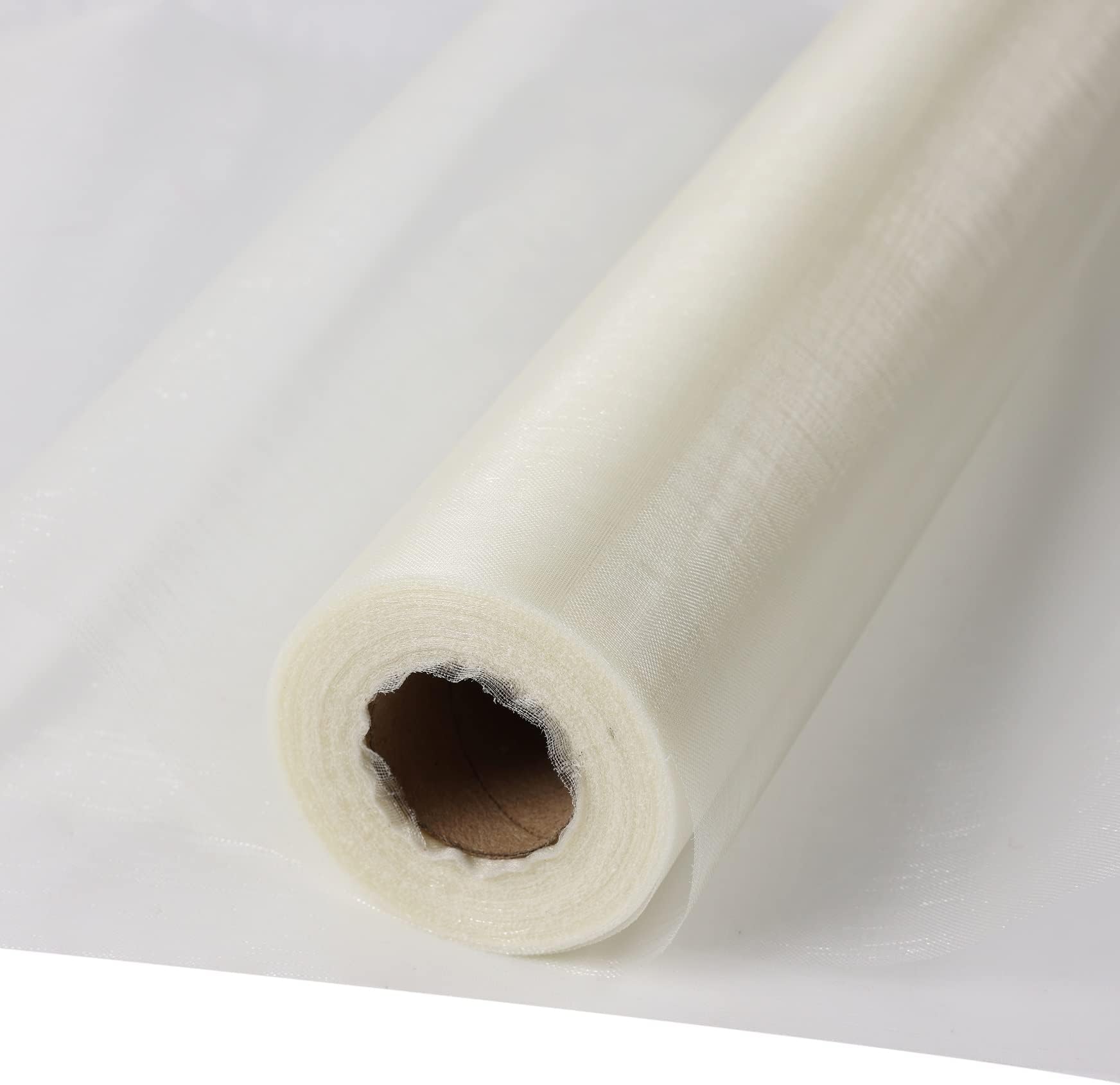 30 m x 30 cm Fabric Table Runner Tulle Roll Organza Transparent Roll of Organza Sheer Fabric Elegant Decorative Cloth for Wedding Chair Table Decoration DIY Crafts (Ivory)