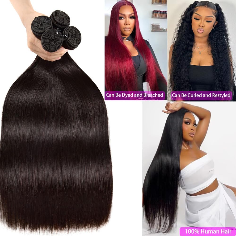12A Brazilian Virgin Straight Human Hair Bundles, Natural Black