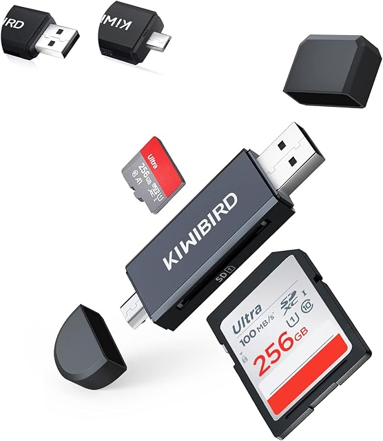 KiWiBiRD USB 2.0 Memory Card Reader, Micro USB OTG Card Adapter Reader for SD Micro SD, SDHC Micro SDHC, SDXC Micro SDXC, TF, UHS-I Cards Compatible with PCs, Android Phones/Tablets with OTG Function