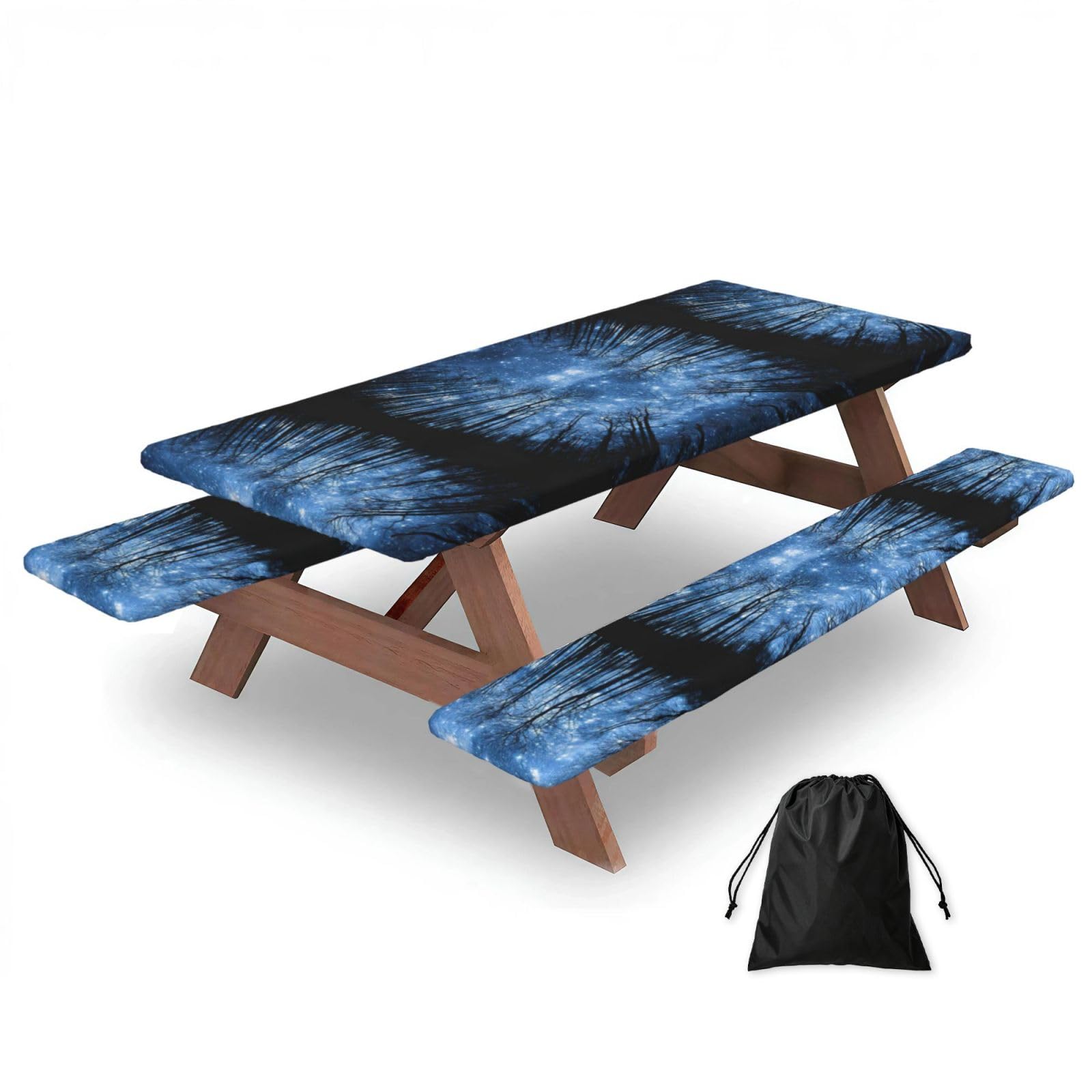 Zyjhyy Black Starry Night Sky Print 3 Pack Wipeable Picnic Bench Cover And Table Cover Lightweight Table Cloth For Camping Outdoor