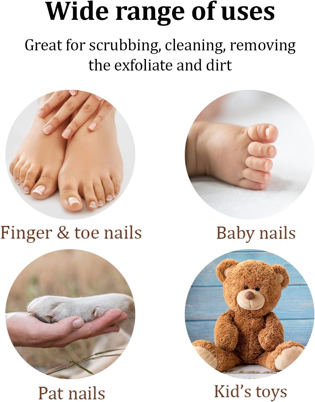 Pumice Stone - Natural Earth Lava Black - Pumice Stone Foot File - Wooden Pedicure Feet Scrubber with Handle - Wooden Cleaning Finger Nail Brush with Nylon Charcoal Bristles&Hanging Rope