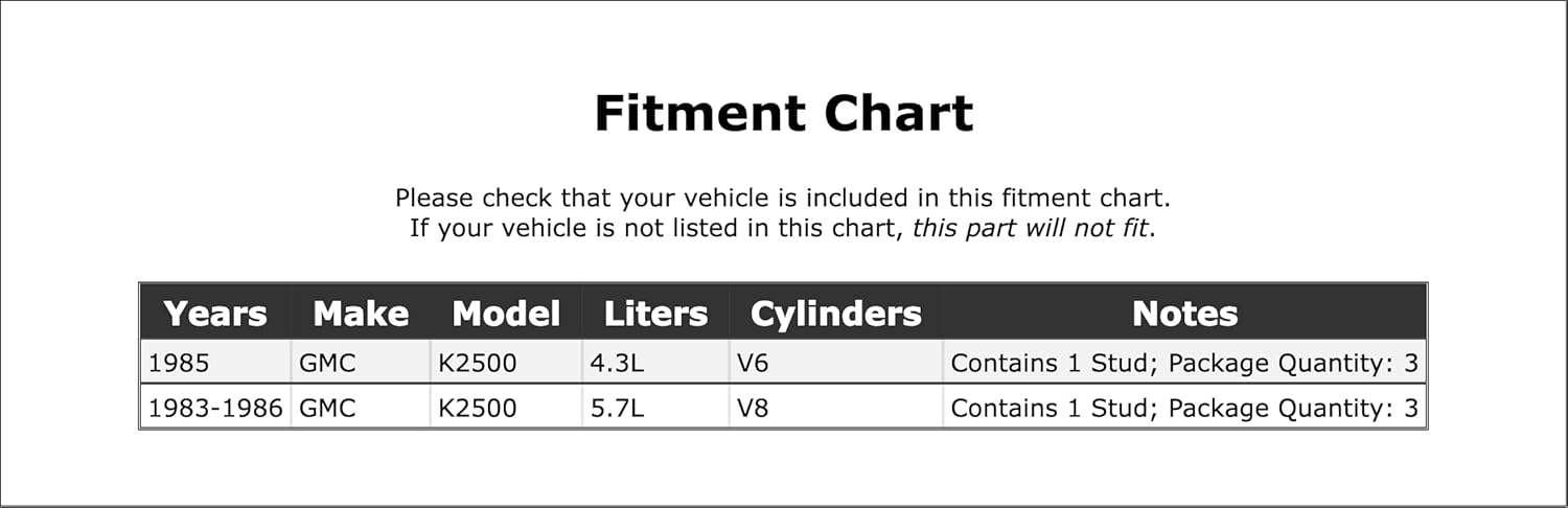 Front OR Front Right Exhaust Manifold Bolt and Spring Compatible With GMC K2500 1986 1985 1984 1983 P-3309219