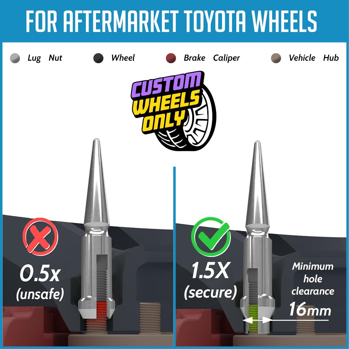 Wheel Accessories Parts 24 Pcs M12x1.5 12x1.5 Thread ET Spline Spike 4.75" Long Chrome 7/8" & 13/16" Hex Fits Toyota Tacoma