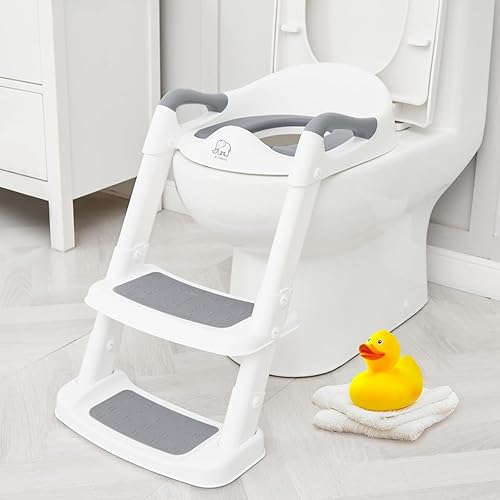 Forbena Potty Training Toilet Seat with Step Stool Ladder, Toddler Kids Potty Seat for Boys Girls, Non Slip Foldable Toilet Training Seat with Soft