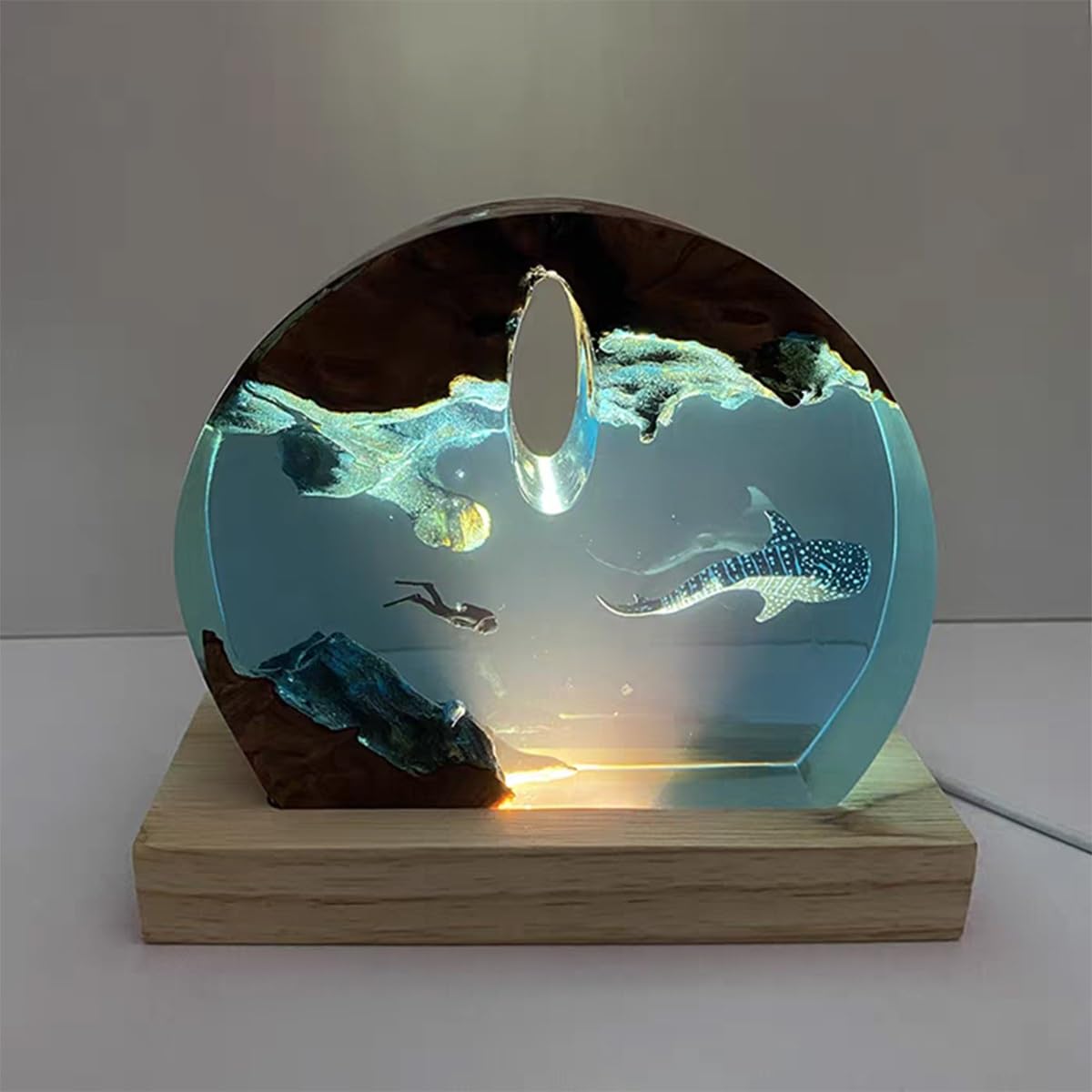 Luce notturna diorama oceano resina legno artigianale | Lampada tavolo epossidica 3D, per amanti dell'oceano
