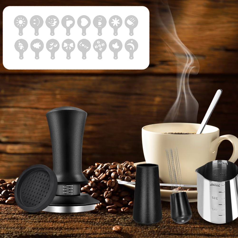 22-teiliges Kaffee-Tamper Set – Inkl. 51 Mm Stampfer, WDT-Werkzeug, Tamper-Matte, Milchkrug & Schablonen