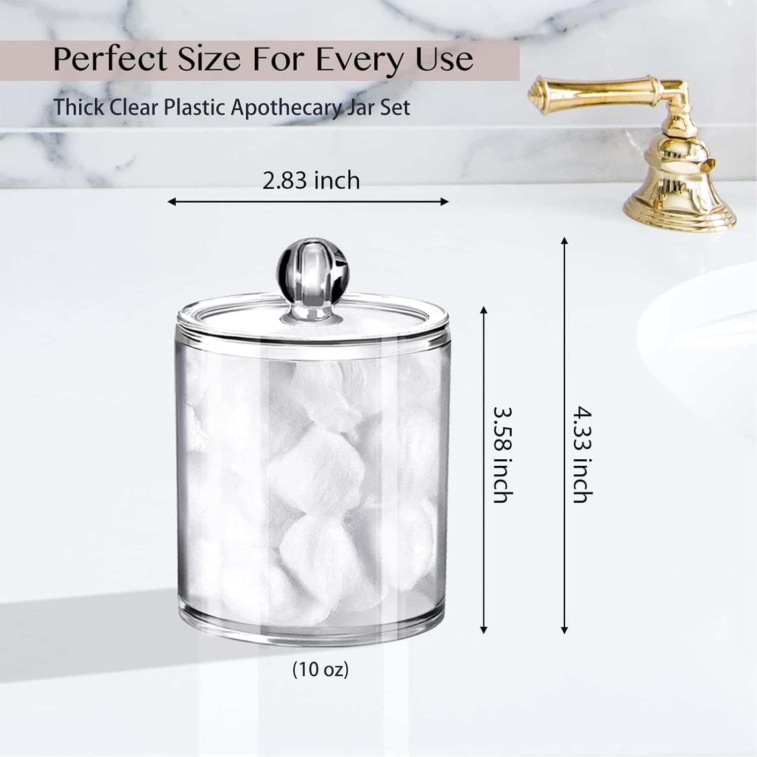 SheeChung 3-Pack Clear Acrylic Qtip Holder with Labels – Shatterproof Plastic Apothecary Jars for Bathroom Organization – Vanity Cotton Swab Holder Canisters for Cotton Balls,Pads,Floss Picks